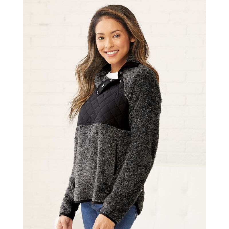 Women's Quilted Fuzzy Fleece Snap Placket Pullover Thumbnail